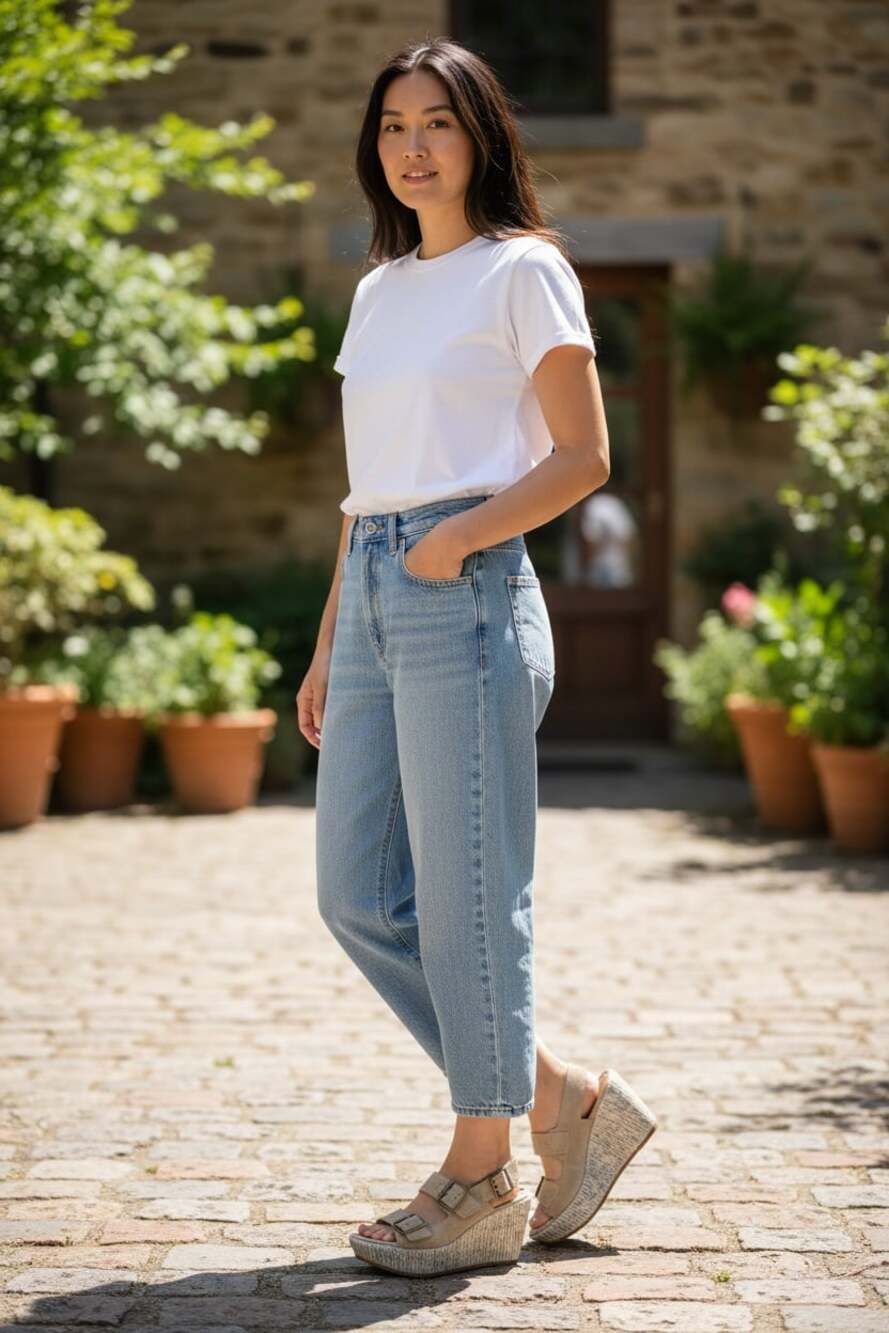 TRASK Suede Wedge Sandals  Size 9M Tan Buckle Strappy Platform Comfort Boho